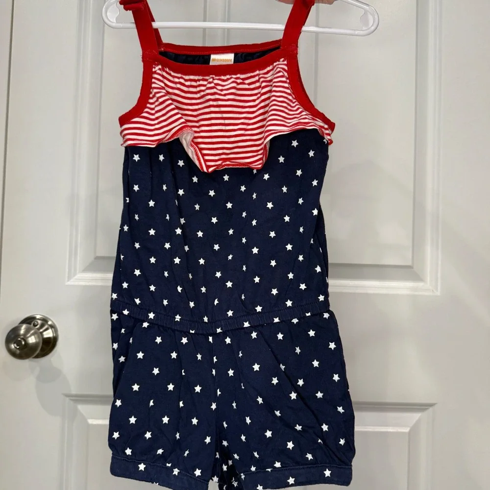 Gymboree Girls Patriotic‎ Stars and Stripes Ruffle Romper Size 4T